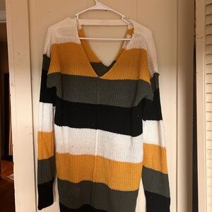 Striped V-Neck Sweater - Multicolor